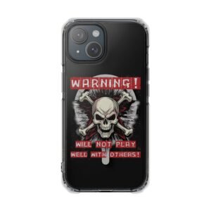 Magnetic Clear Impact Phone Case Warning Skull Graphic Design Magsafe Compatible