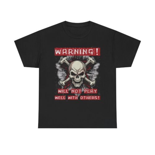Warning Skull Crossbone Graphic Tee Casual Funny T-Shirt Anti-Social Size S-5XL