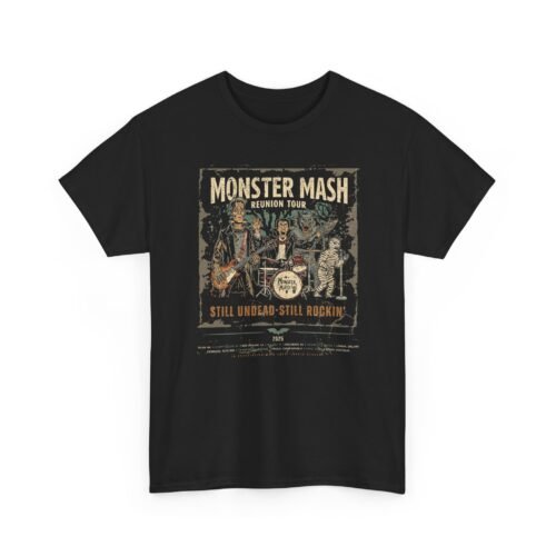 Monster Mash Reunion Tour T-Shirt - Vintage Halloween Band Tee - Funny Skeleton Vampire Werewolf Mummy Rock Concert Shirt